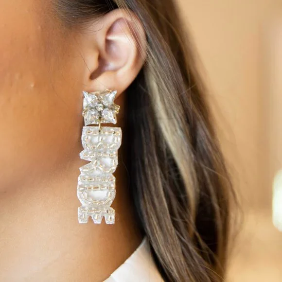 Beaded Bride Earrings-Silver - Picture 1 of 1